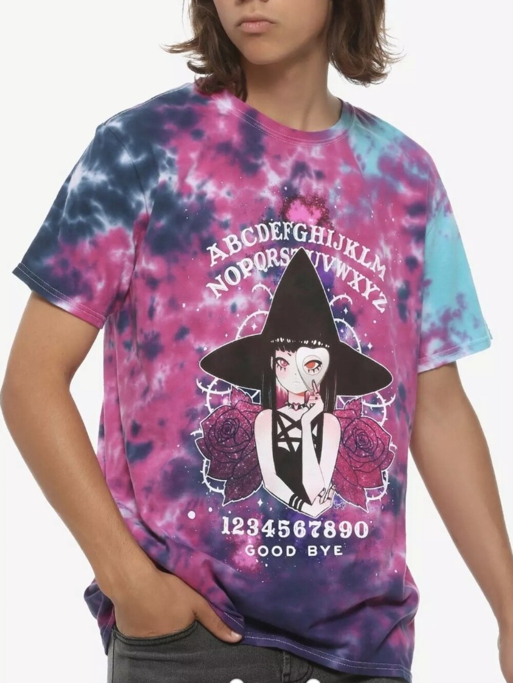 Black Matter Anime Witch Ouija Board Pink Blue Tie-Dye T-Shirt Large